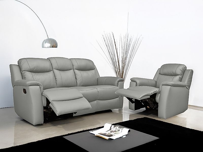 Relaxsofa Leder 3-Sitzer - Hellgrau - EVASION günstig online kaufen
