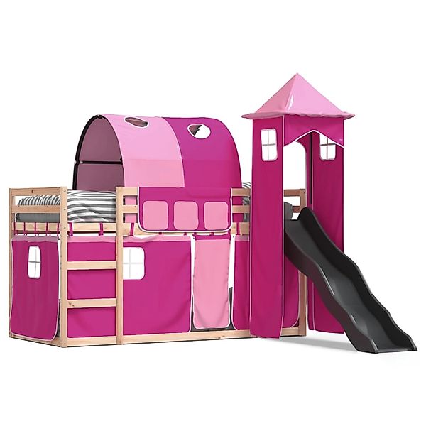 vidaXL Etagenbett mit Rutsche und Gardinen Rosa 80x200 cm2101526 günstig online kaufen