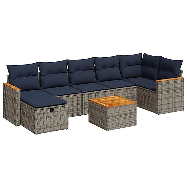 vidaXL 8-Tlg Garten-Sofagarnitur mit Kissen Grau Poly Rattan 3325939 günstig online kaufen