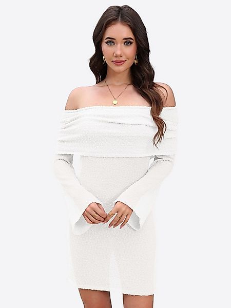 Imily Bela Strandkleid Damen Off-Shoulder Stricken Trompetenärmeln Miniklei günstig online kaufen