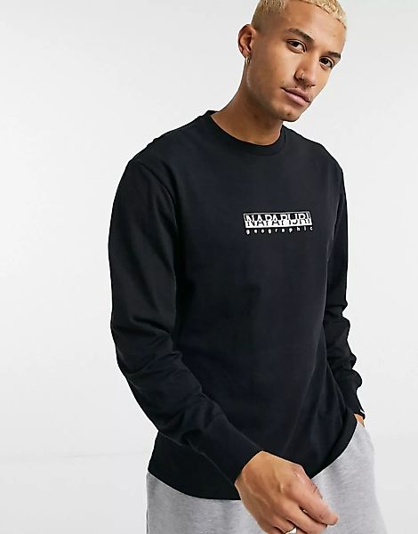 Napapijri – Langärmliges Shirt mit Box-Logo in Schwarz günstig online kaufen