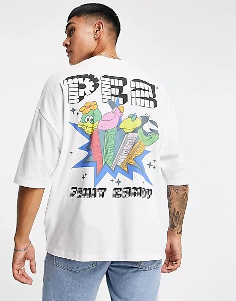 ASOS DESIGN – Oversize T-Shirt in Weiß mit Pez-Candy-Print günstig online kaufen