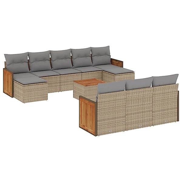 vidaXL 11-Tlg Garten-Sofagarnitur mit Kissen Beige Poly Rattan 3260505 günstig online kaufen