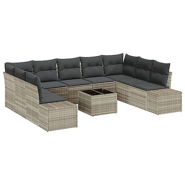 vidaXL Loungesofa 10-teiliges Garten Sofa Set mit Kissen Graues Poly Rattan günstig online kaufen