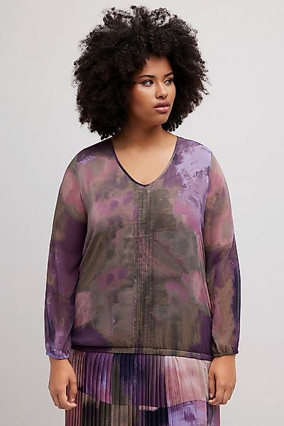 Ulla Popken Longbluse Bluse Chiffon V-Ausschnitt Gummisaum Langarm günstig online kaufen