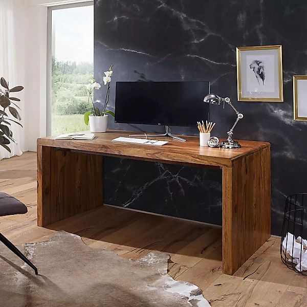 Schreibtisch Massiv-Holz Sheesham Computertisch Echtholz Design Ablage Büro günstig online kaufen