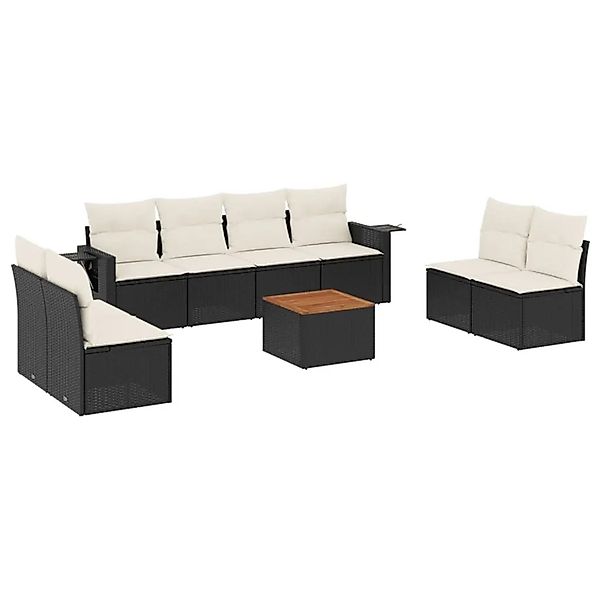 vidaXL 9-Tlg Garten-Sofagarnitur mit Kissen Schwarz Poly Rattan 3224523 günstig online kaufen