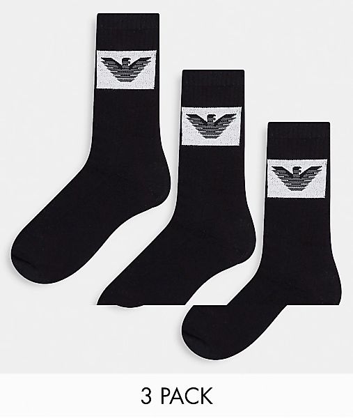 Emporio Armani – Bodywear – 3er-Pack Socken in Schwarz mit kontrastierendem günstig online kaufen