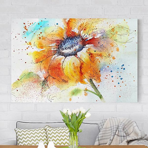 Leinwandbild Blumen - Querformat Painted Sunflower günstig online kaufen
