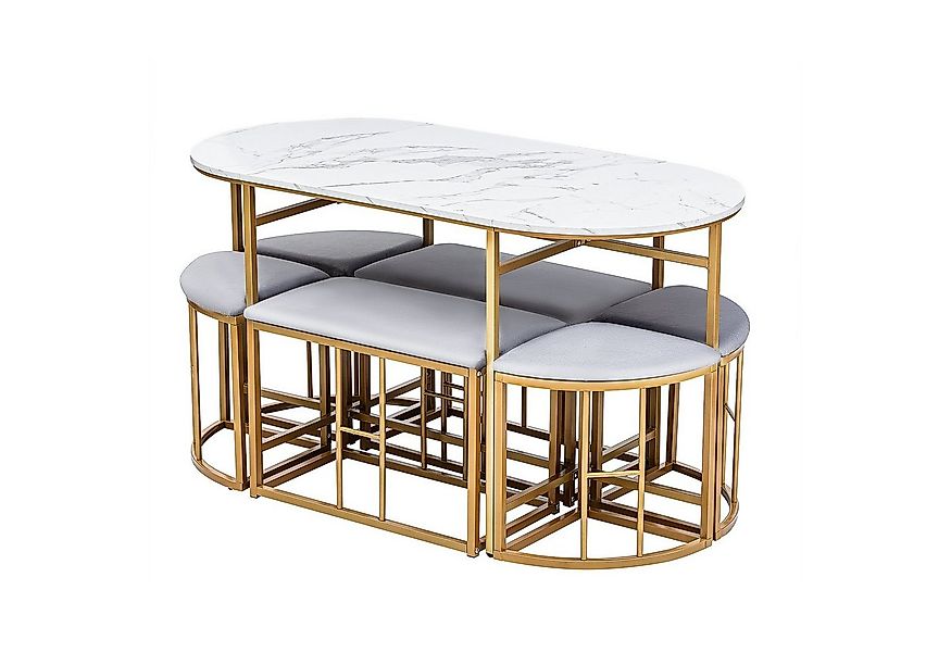 Flieks Essgruppe, (7-tlg), Esstisch 140*70*76cm mit 6 Samt Hocker günstig online kaufen