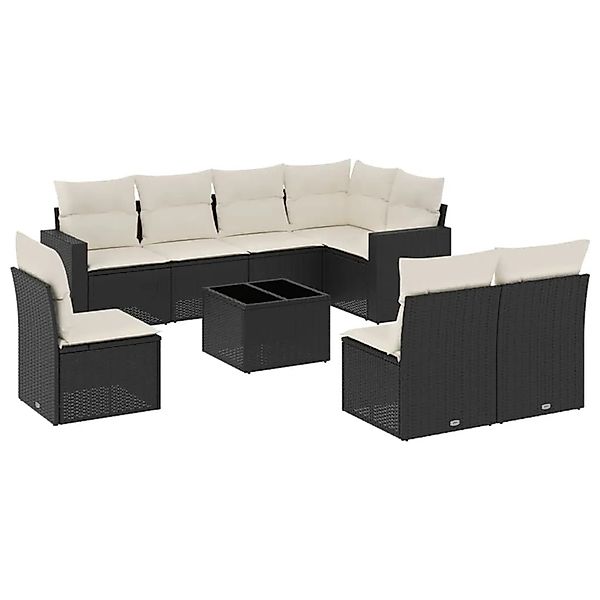 vidaXL 9-Tlg Garten-Sofagarnitur mit Kissen Schwarz Poly Rattan 3251413 günstig online kaufen