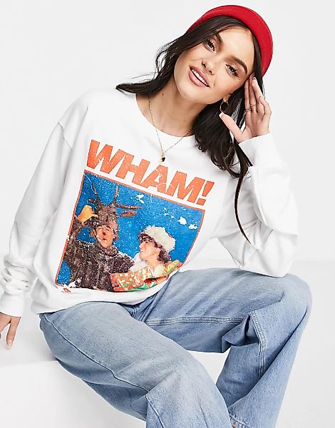 ASOS DESIGN – Weihnachtliches Sweatshirt in Weiß mit Wham! -Print günstig online kaufen
