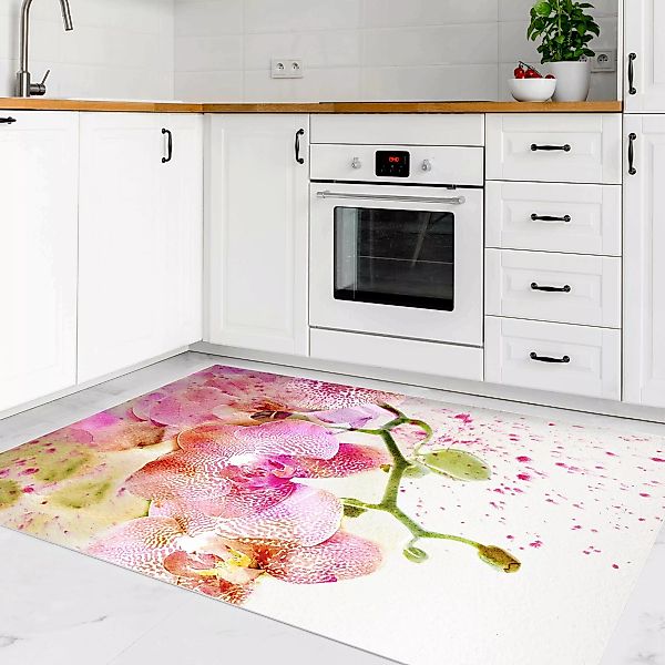 Vinyl-Teppich Aquarell Blumen Orchideen günstig online kaufen