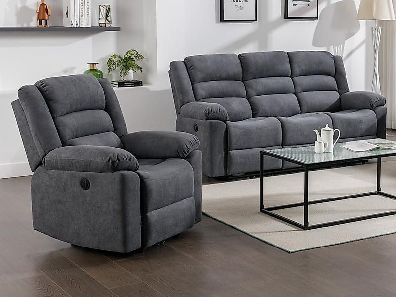 3-Sitzer-Sofa & elektrischer Relaxsessel - Grau - Stoff - BUROLO günstig online kaufen