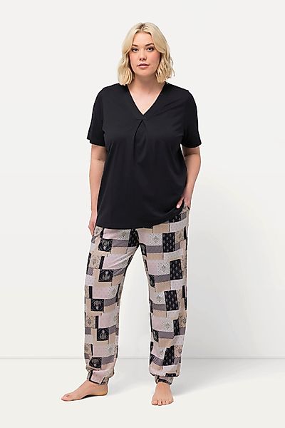 Ulla Popken Pyjama Schlafanzug V-Ausschnitt Halbarm günstig online kaufen