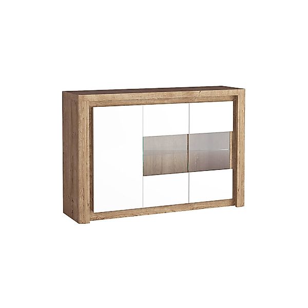 Sideboard mit LED Glasbodenbeleuchtung modern in Eiche mit weiß LATINA-161 günstig online kaufen