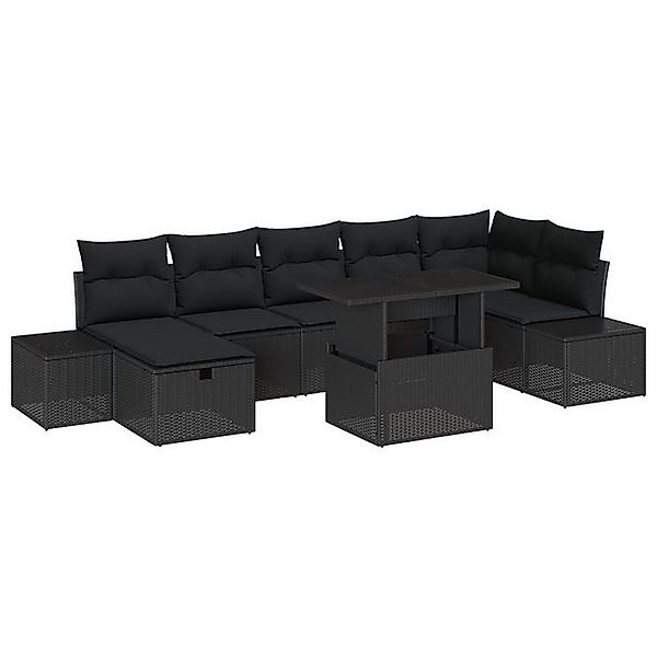 vidaXL Loungesofa 8-teilige Garten Sofa Garnitur mit Kissen Schwarz Poly Ra günstig online kaufen
