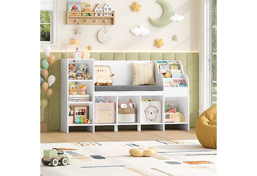 HOMECHO Spielzeugtruhe, Bücherregal Kinder mit Kissen und 7 Ablagefächern W günstig online kaufen