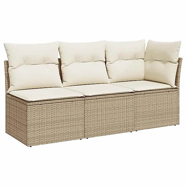 vidaXL Gartensofa mit Kissen 3-Sitzer Beige Poly Rattan 366076 günstig online kaufen