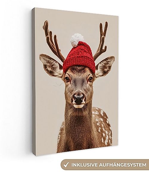 OneMillionCanvasses® Leinwandbild Hirsch - Weihnachten - Hut - Tiere - Wint günstig online kaufen