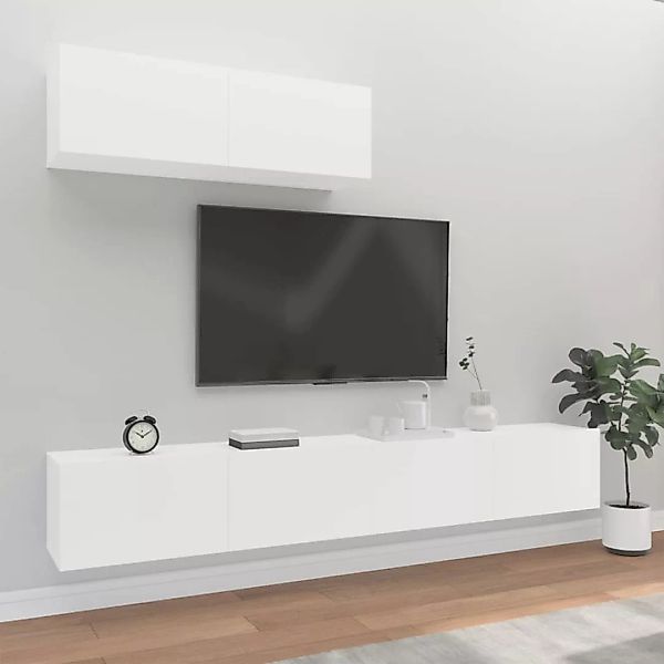 vidaXL TV-Schrank 3-tlg. TV-Schrank-Set Weiß Holzwerkstoff günstig online kaufen