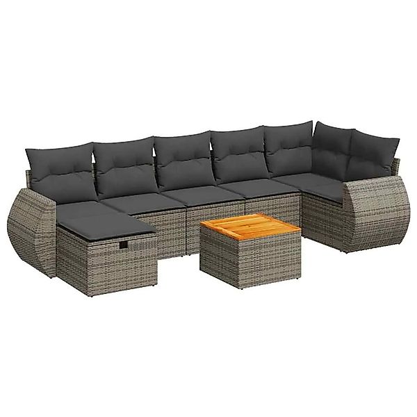 vidaXL 8-Tlg Garten-Sofagarnitur mit Kissen Grau Poly Rattan 3325854 günstig online kaufen