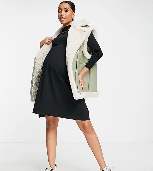 Mamalicious Maternity – Kleid aus Bio-Baumwolle in Schwarz mit langen Ärmel günstig online kaufen