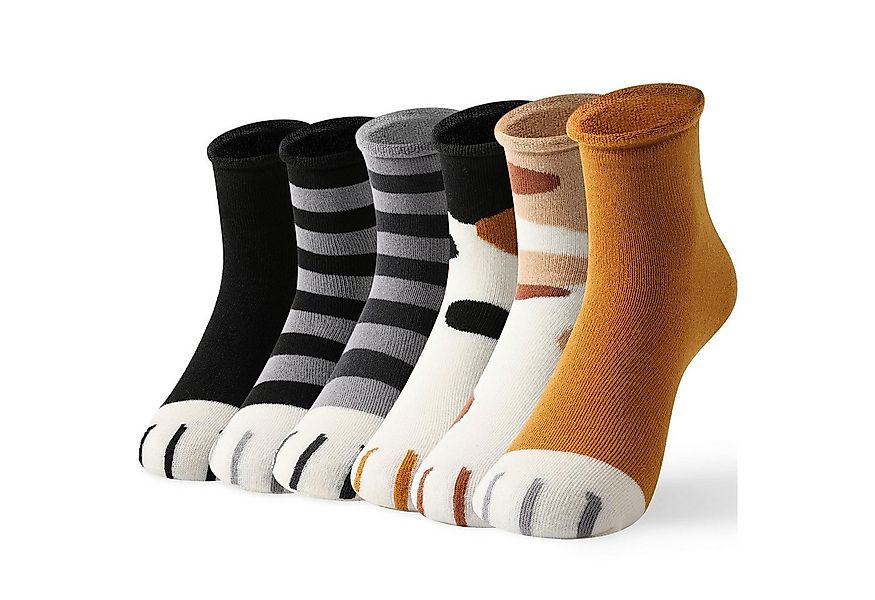 FOUORTUNATE-BEE Thermosocken 6 Paar Damen-Socken aus Fleece mit Katzenpfote günstig online kaufen