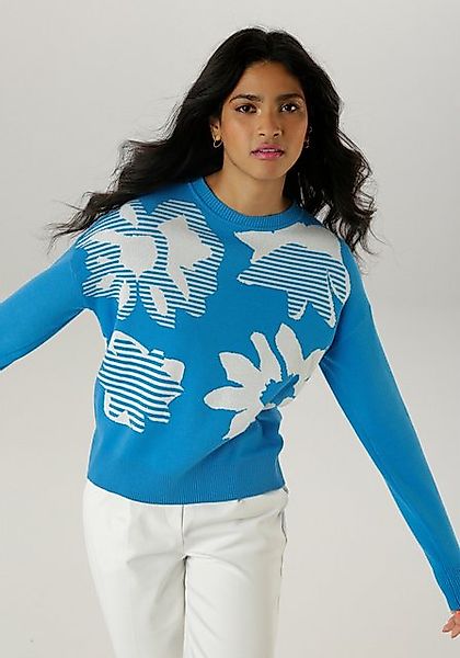 Aniston SELECTED Strickpullover, mit trendiger und großflächiger Jacquardmu günstig online kaufen