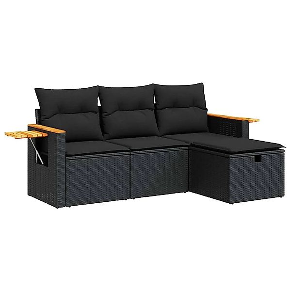vidaXL 4-Tlg Garten-Sofagarnitur mit Kissen Schwarz Poly Rattan 3325947 günstig online kaufen