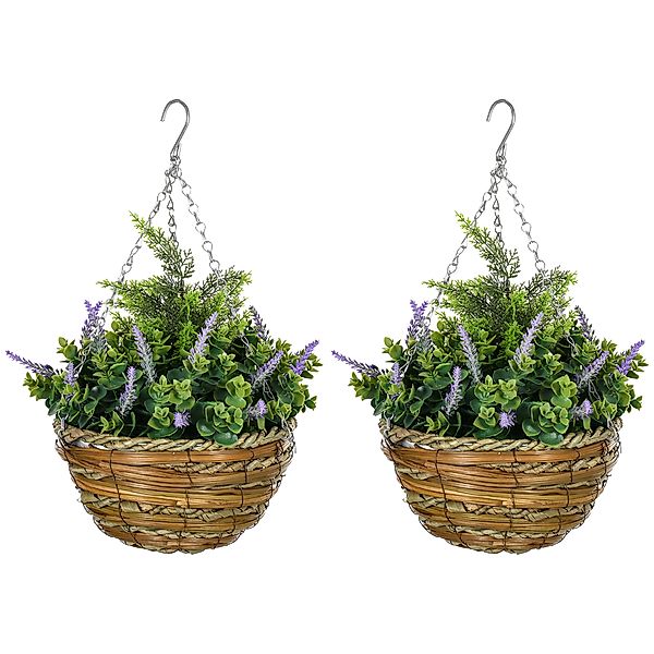 Outsunny Set 2 Künstliche Lavendelpflanze mit Korb und Haken, Kunstpflanzen günstig online kaufen