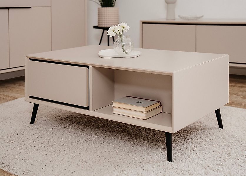 Furn.Design Couchtisch Brebbia (Sofatisch in Kaschmir / Sand mit Schwarz, 9 günstig online kaufen