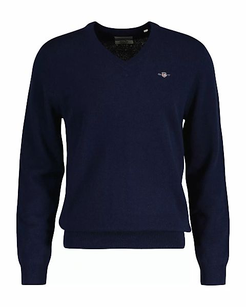 Gant V-Ausschnitt-Pullover "EXTRAFINE LAMBSWOOL V-NECK", mit Logostickerei günstig online kaufen