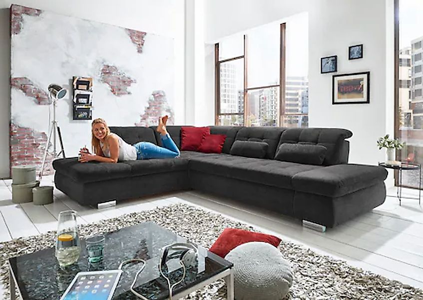 Die PlanBar Ecksofa "MP-IN17004 L-Form" wahlweise mit Bettfunktion, Sitztie günstig online kaufen