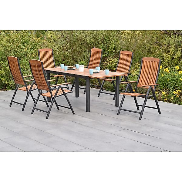 Merxx Gartenmöbelset Athos 7tlg. inkl. Klappsessel, Auflagen u. Ausziehtisc günstig online kaufen