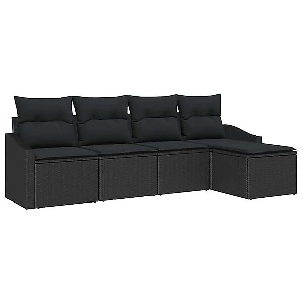 vidaXL Sofa Set mit Kissen mit Speicher 5-Tlg Schwarz Poly-Rattan 3355352 günstig online kaufen