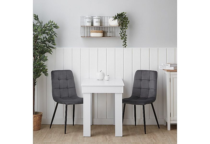 Homestyle4u Essgruppe Esstisch 90x60 2 Stühle Grau Samt Weiß Küchentisch Si günstig online kaufen
