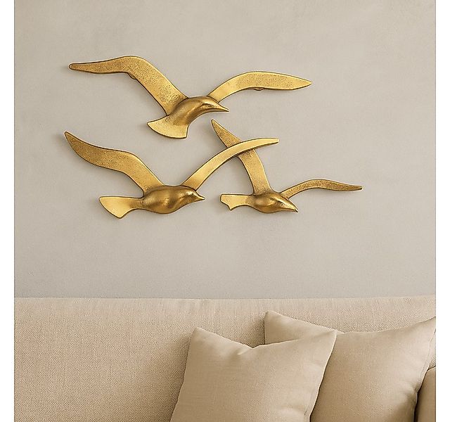 MF Wanddekoobjekt Wanddeko Seagold Möwen Gold Aluminium 2er Set (2 St) günstig online kaufen
