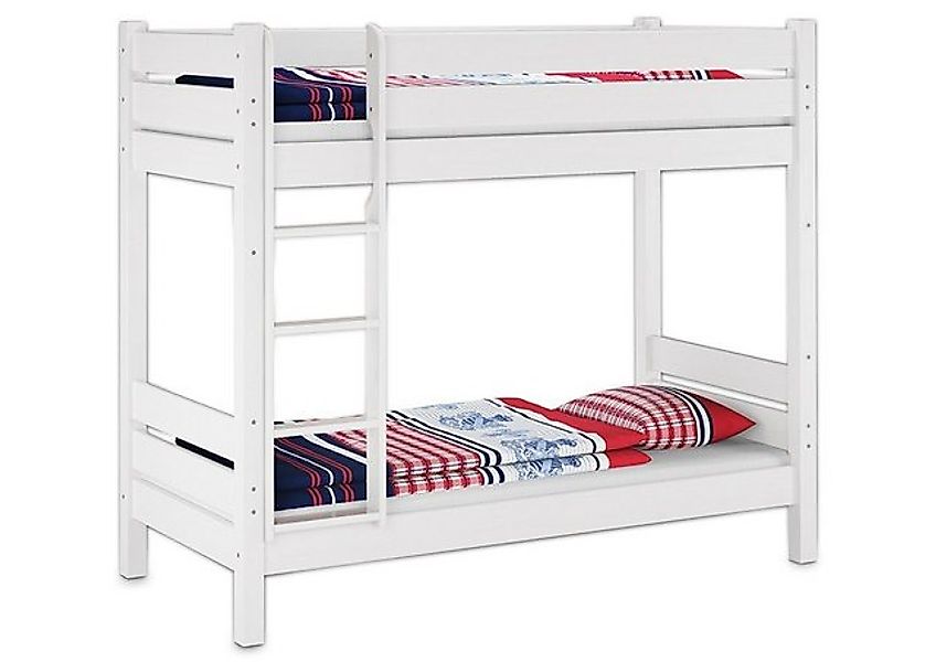 ERST-HOLZ Etagenbett Stabiles Weißes Kieferstockbett 100 x 220 2 Rollroste günstig online kaufen