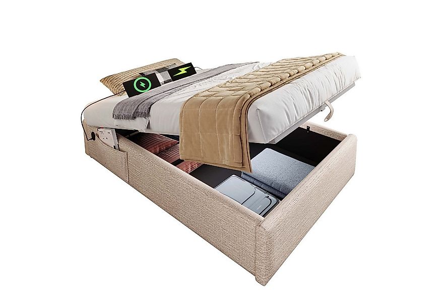 BlingBin Einzelbett Polsterbett (1-tlg., Struraumbett Bettgestell mit USB- günstig online kaufen