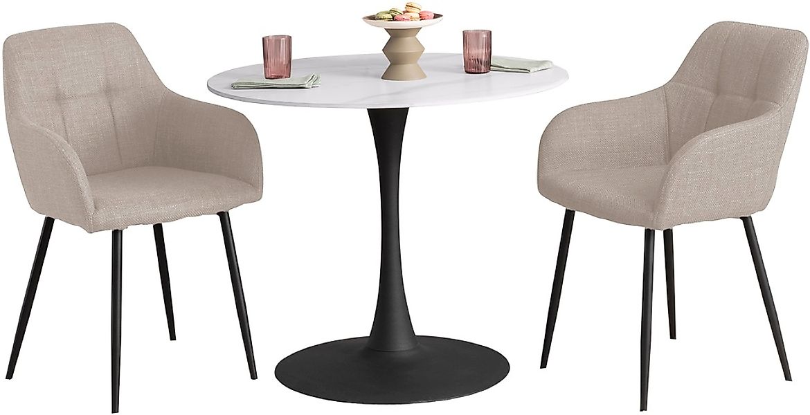HELA Essgruppe »MOSEL«, (3 tlg.), Tisch 90x75 cm, Platte rund, gesinterter günstig online kaufen