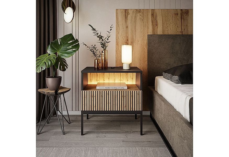 MOEBLO Nachttisch Sentino S54 LED (mit gefrästen Fronten und LED-Beleuchtun günstig online kaufen