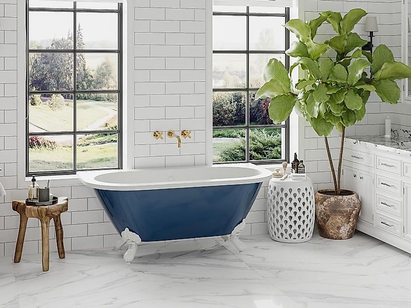 Halb freistehende Badewanne - Retro - mit Adlerfüßen - 154 L - 150 x 74 x 6 günstig online kaufen