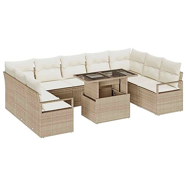 vidaXL Garten-Sofa-Set mit Speicher 10-Tlg Beige Poly Rattan 3357624 günstig online kaufen