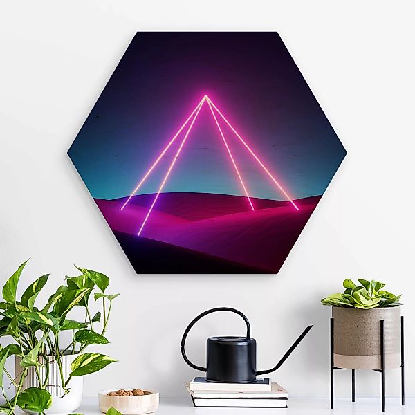 Hexagon-Holzbild Neonlichtpyramide günstig online kaufen