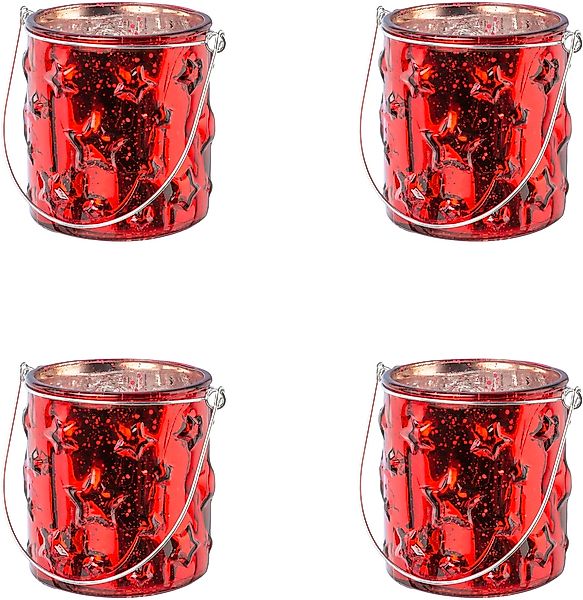 Creativ deco Windlicht "Weihnachtsdeko", (4 St.), Glas mit Stern-Struktur günstig online kaufen