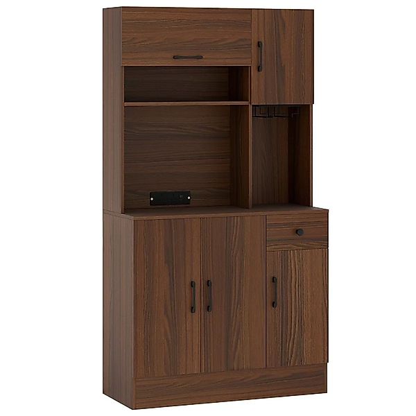 Costway Küchenschrank mit Steckdosen Braun 90 x 39 x 167 cm günstig online kaufen
