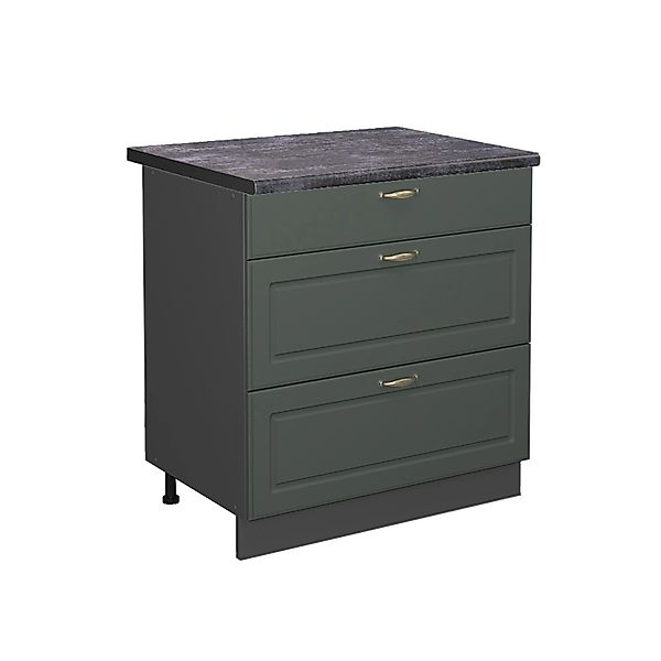 Vicco Küchenunterschrank Fame-Line Grün-Gold Landhaus/Anthrazit 80 cm mit 3 günstig online kaufen