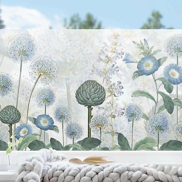 Fensterfolie Blaue Alliumdolden im Wind günstig online kaufen