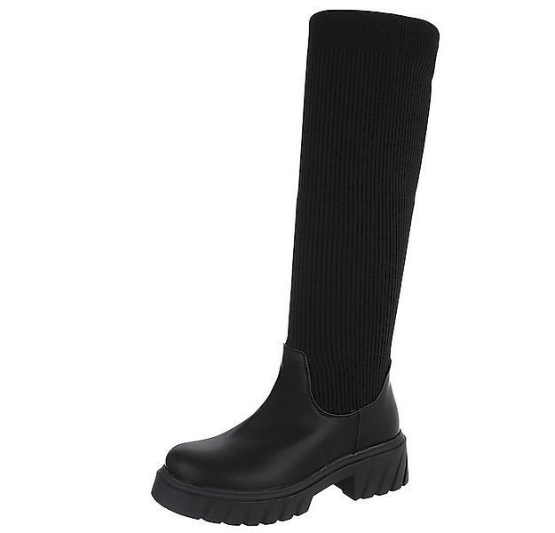 Ital-Design Kniehohe Damenstiefel mit strukturiertem Schaft und Blockabsatz günstig online kaufen